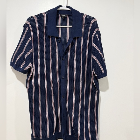 Express Navy Striped Button-Up sweater polo men’s shirt size medium - Picture 2 of 5